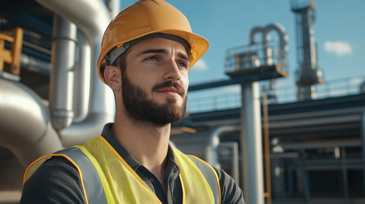 ai generated, industrial worker, worker, industrial, factory, professional engineer, engineer, construction, safety gear, machinery, hard hat, safety, professional, labor, factory background